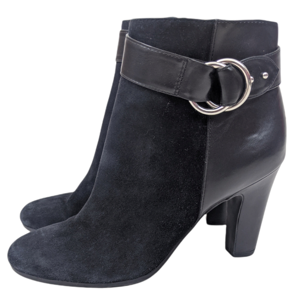 Sam Edelman Shaleigh Leather Ankle Boots 10 Black Booties Block Heel